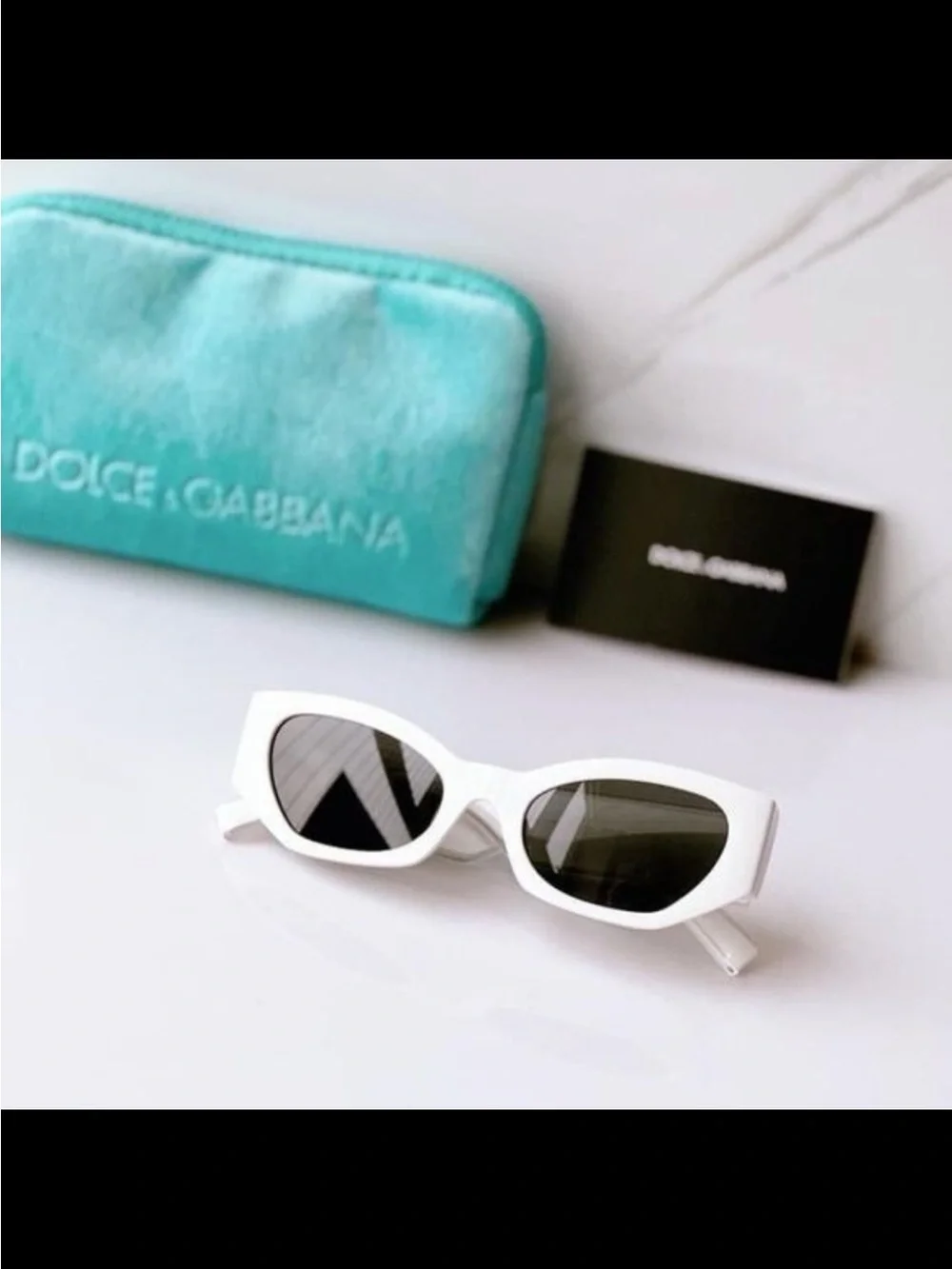Dolce & Gabbana White Cat-Eye Sunglasses with Black Lenses